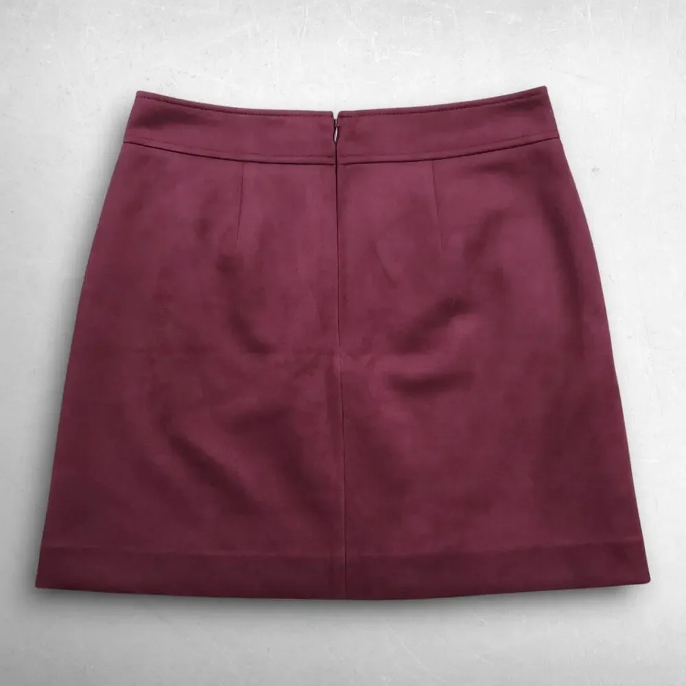 Loft Faux Suede A-Line Mini Skirt Size 6 Burgundy Red Preppy Pockets